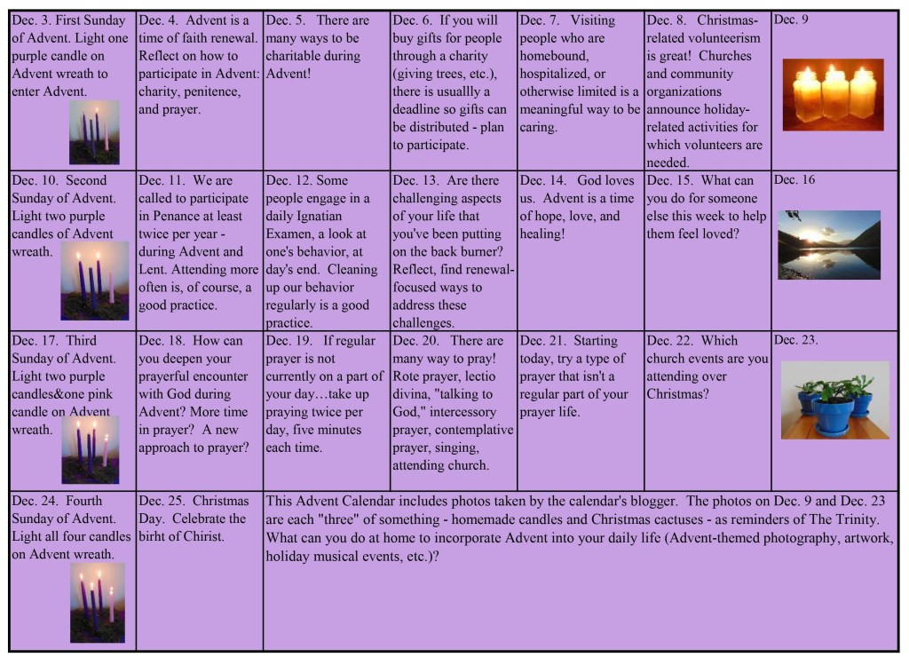 Advent calendar with suggestions